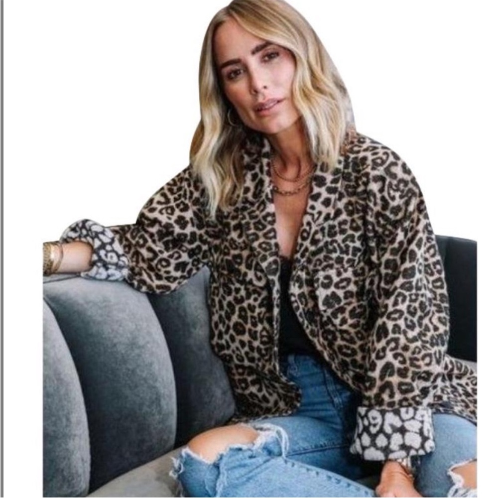 Anine Bing Flynn Leo Leopard Print Jacket XS | Flynn Utility Shirt Jacket Cotton - Picture 4 of 14